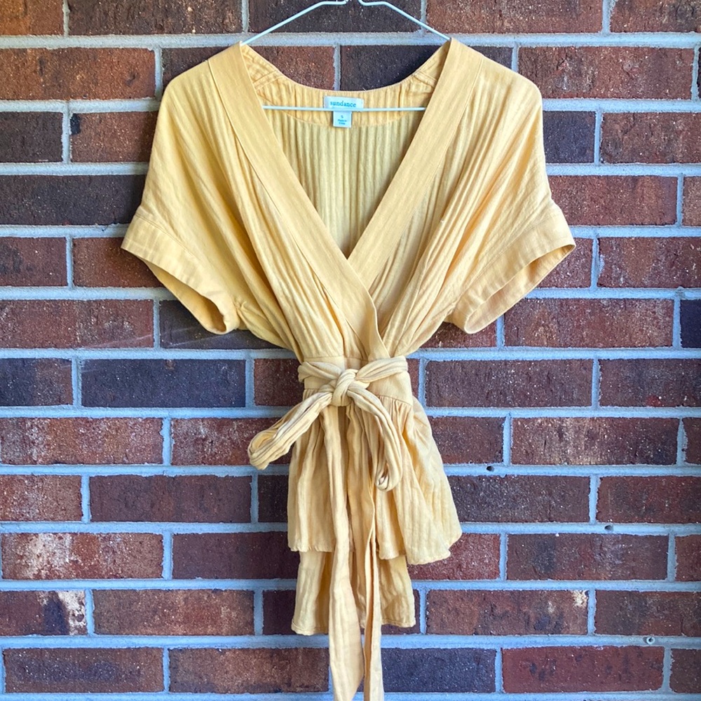 Sundance Cotton Yellow V neck Peplum Top size Small